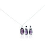 wholesale 925 sterling silver oval purple dangling stud earring & necklace set