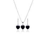 wholesale 925 sterling silver black onyx heart dangling hook earring & necklace set