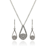 wholesale 925 sterling silver open teardrop dangling hook earring & necklace set