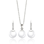 wholesale 925 sterling silver white pearl lever back earring & necklace set