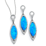 wholesale 925 sterling silver blue marqui dangling stud earring & necklace set