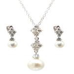 wholesale 925 sterling silver ornate pearl stud dangling earring & dangling necklace set