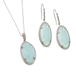 wholesale 925 sterling silver cluster light blue oval hook earring & necklace set