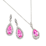 wholesale 925 sterling silver cluster pink teardrop dangling stud earring & dangling necklace set