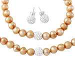 wholesale 925 sterling silver fresh water champagne pearl necklace, bracelet and earrings set