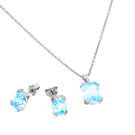 wholesale 925 sterling silver blue aquamarine cz stud earring & necklace set
