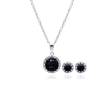 wholesale 925 sterling silver black round circle stud earring & dangling necklace set