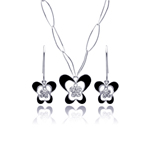 wholesale 925 sterling silver black enamel butterfly hook earring & necklace set