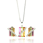 wholesale 925 sterling silver multi colored rectangular stud earring & necklace set