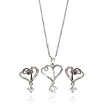 wholesale 925 sterling silver double open heart hanging stud earring & hanging necklace set