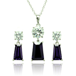 wholesale 925 sterling silver round purple rectangular dangling stud earring & dangling necklace set