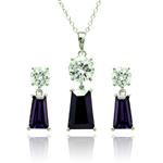 wholesale 925 sterling silver round purple rectangular dangling stud earring & dangling necklace set