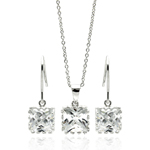 wholesale 925 sterling silver square hook dangling earring & necklace set