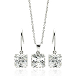 wholesale 925 sterling silver square hook dangling earring & necklace set