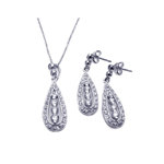 wholesale 925 sterling silver teardrop channel dangling stud earring & necklace set