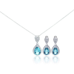 wholesale 925 sterling silver blue dangling stud earring & necklace set
