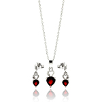 wholesale 925 sterling silver open graduated red heart stud earring & necklace set