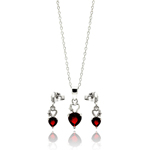 wholesale 925 sterling silver open graduated red heart stud earring & necklace set