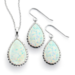 wholesale 925 sterling silver opal teardrop dangling hook earring & necklace set