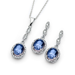 wholesale 925 sterling silver blue & oval dangling stud earring & dangling necklace set