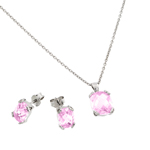 wholesale 925 sterling silver pink rose stud earring & necklace set