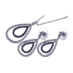 wholesale 925 sterling silver black open tear drop dangling stud earring & dangling necklace set