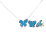 wholesale 925 sterling silver turquoise mini butterfly stud earring & necklace set