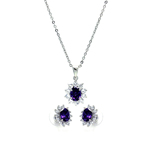 wholesale 925 sterling silver purple & cluster flower stud earring & dangling necklace set