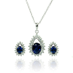 wholesale 925 sterling silver blue teardrop cluster stud earring & necklace set