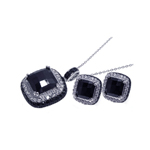 wholesale 925 sterling silver black & rhodium plated square stud earring & necklace set