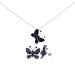 wholesale 925 sterling silver black butterfly stud earring & necklace set