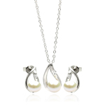 wholesale 925 sterling silver curvy open teardrop pearl stud earring & necklace set