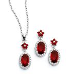 wholesale 925 sterling silver flower round red dangling stud earring & necklace set