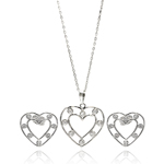 wholesale 925 sterling silver open outline heart stud earring & dangling necklace set