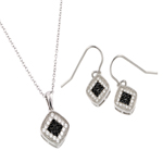 wholesale 925 sterling silver black & micro pave square hook earring & necklace set