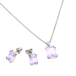 wholesale 925 sterling silver square alexandrite cz stud earring & necklace set