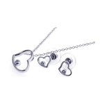 wholesale 925 sterling silver single open heart stud earring & necklace set