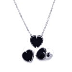 wholesale 925 sterling silver black onyx heart stud earring & necklace set
