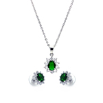 wholesale 925 sterling silver green & cluster flower stud earring & dangling necklace set