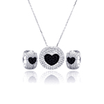 wholesale 925 sterling silver black heart disc rectangle hoop earring & necklace set