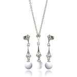 wholesale 925 sterling silver pearl drop dangling stud earring & dangling necklace set