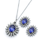 wholesale 925 sterling silver cluster blue oval stud earring & necklace set