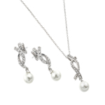 wholesale 925 sterling silver pearl ribbon hanging stud earring & hanging necklace set