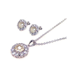 wholesale 925 sterling silver round flower champagne stud earring & dangling necklace set