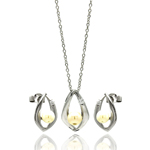 wholesale 925 sterling silver open teardrop center pearl stud earring & necklace set