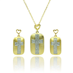 wholesale 925 sterling silver rhodium & gold plated cross dangling stud earring & necklace set