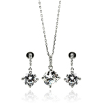 wholesale 925 sterling silver round dangling stud earring & necklace set