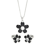 wholesale 925 sterling silver black & flower stud earring & necklace set