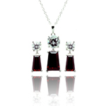 wholesale 925 sterling silver round red rectangular dangling stud earring & dangling necklace set