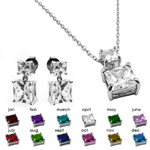 wholesale 925 sterling silver square birthstone hanging stud earring and necklace set